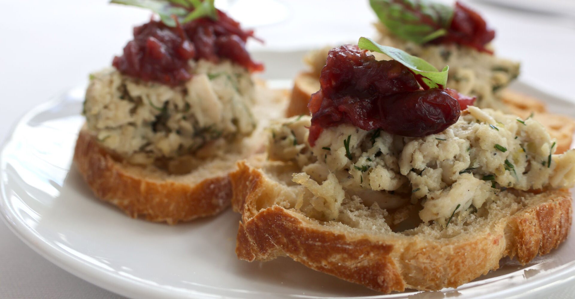 Chicken Salad Crostini with Cranberry Bacon Compote