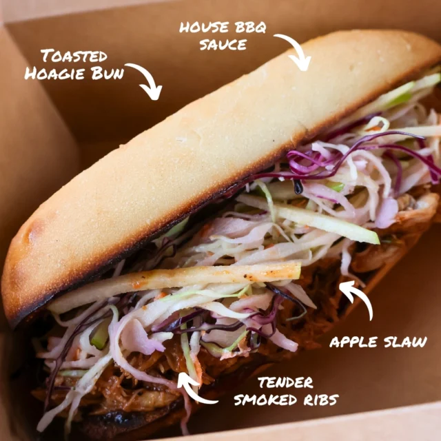  BBQ rib perfection! Our new Pork Rib Sandwich is packed with tender, smoky pulled pork ribs, slathered in-house BBQ sauce, topped with crunchy apple slaw and served on a toasted hoagie roll. Its a barbecue lovers dream for just $13. Grab yours now at Academy Hill Grill!Dont forget to add fries ;)